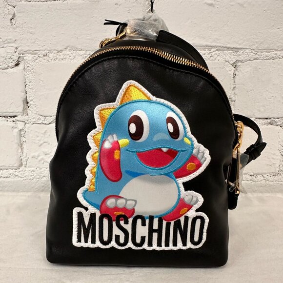 SS24 MOSCHINO Couture Jeremy Scott Black w/ Blue Bubble Bobble Dragon Backpack main image 7